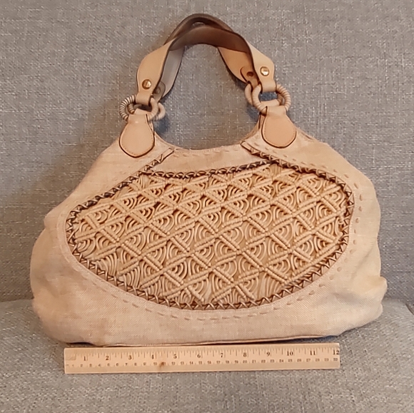 Cole Haan Handbags - Cole Haan Beige Woven-Front Satchel